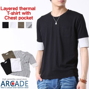 袖サーマルワッフルレイヤード5分袖Tシャツ